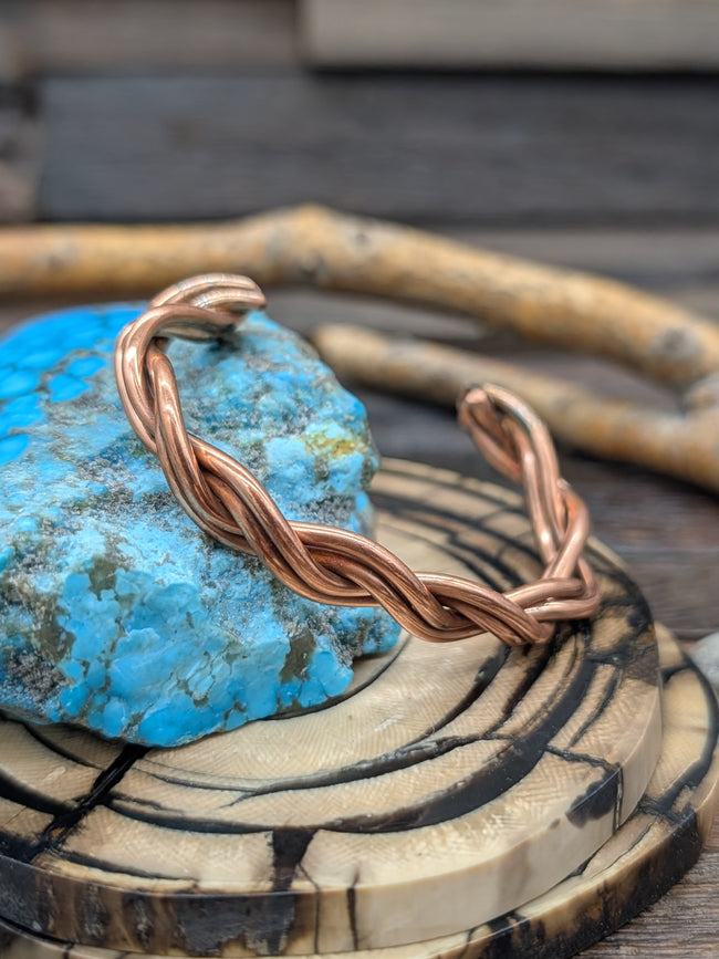 Double Strand Twisted Copper Cuff Bracelet 6 1/4in w/gap