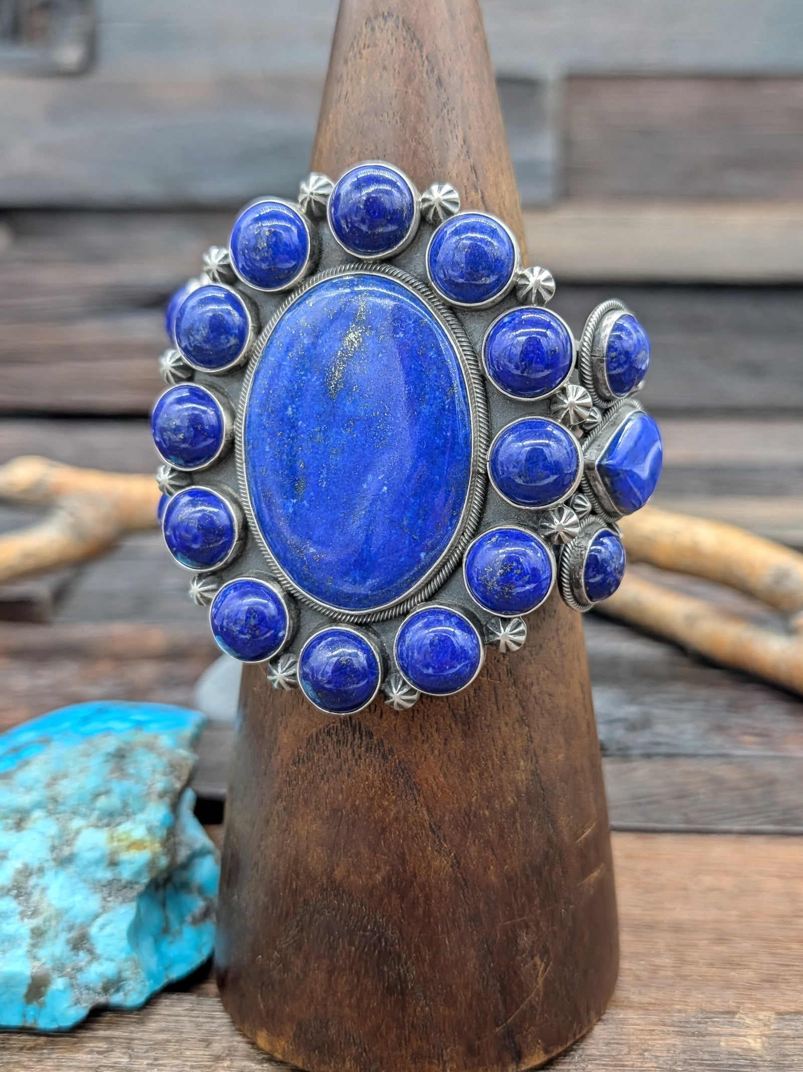 Lapis Lazuli Sterling Silver Cluster Cuff Bracelet by Freddie Maloney
