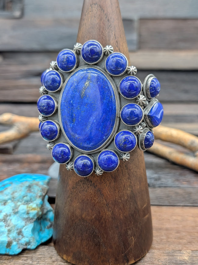 Lapis Lazuli Sterling Silver Cluster Cuff Bracelet by Freddie Maloney