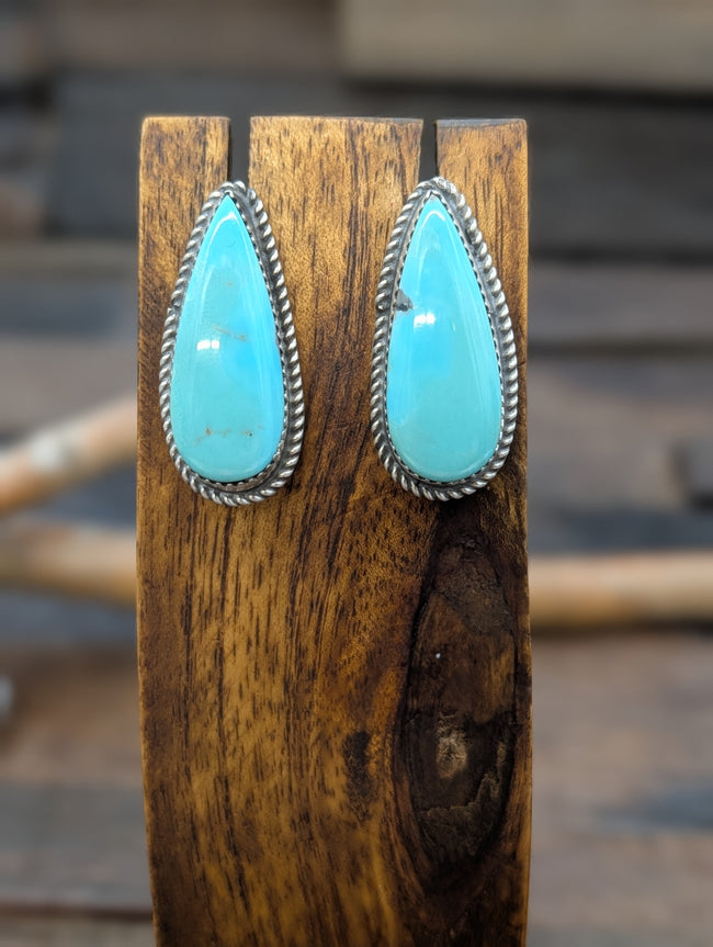 Sterling Silver Kingman Turquoise Post Dangle Teardrop Earrings by Donovan Nez