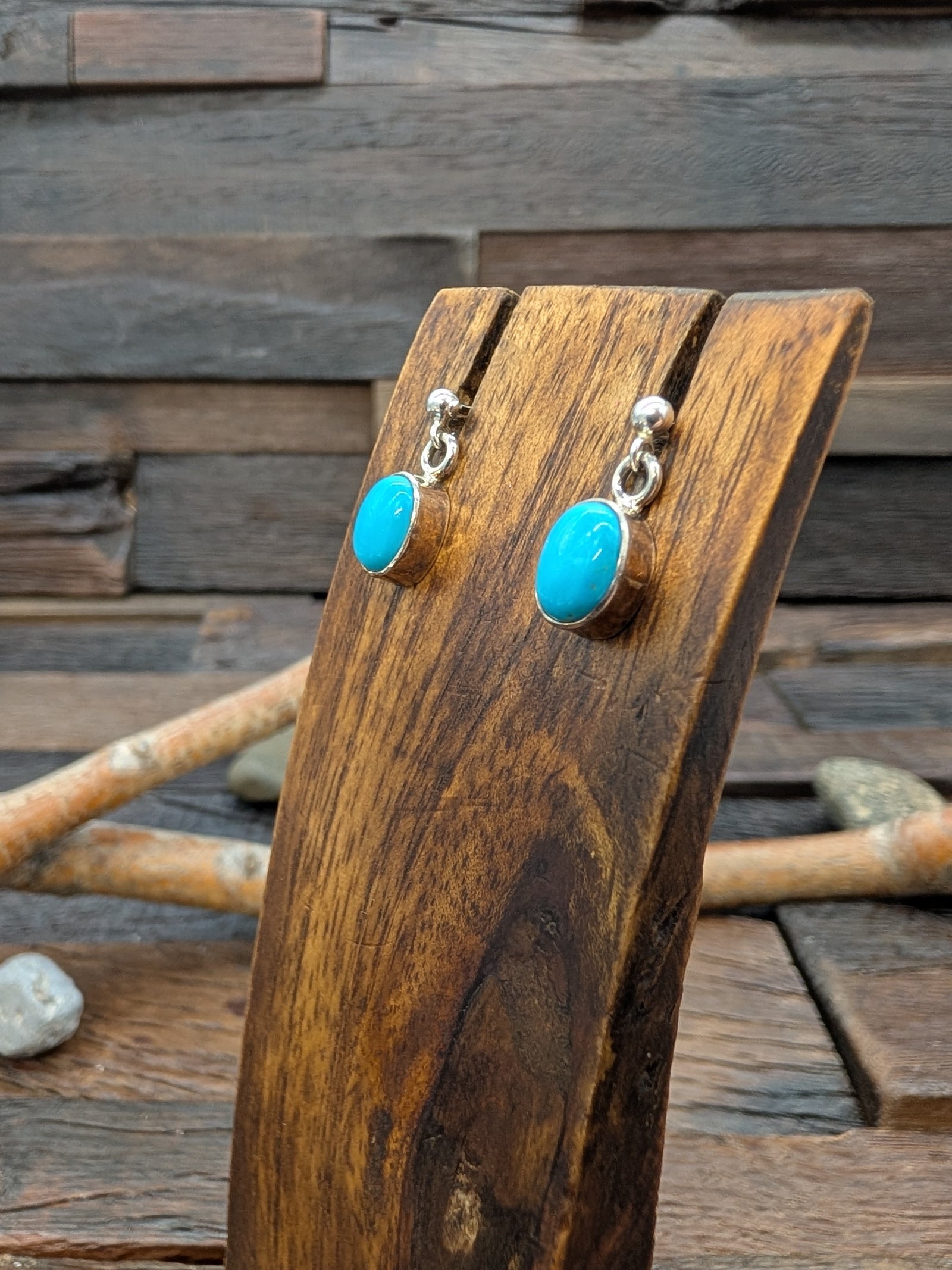 Blue Turquoise Stud and Dangle Earrings by Shirley Henry