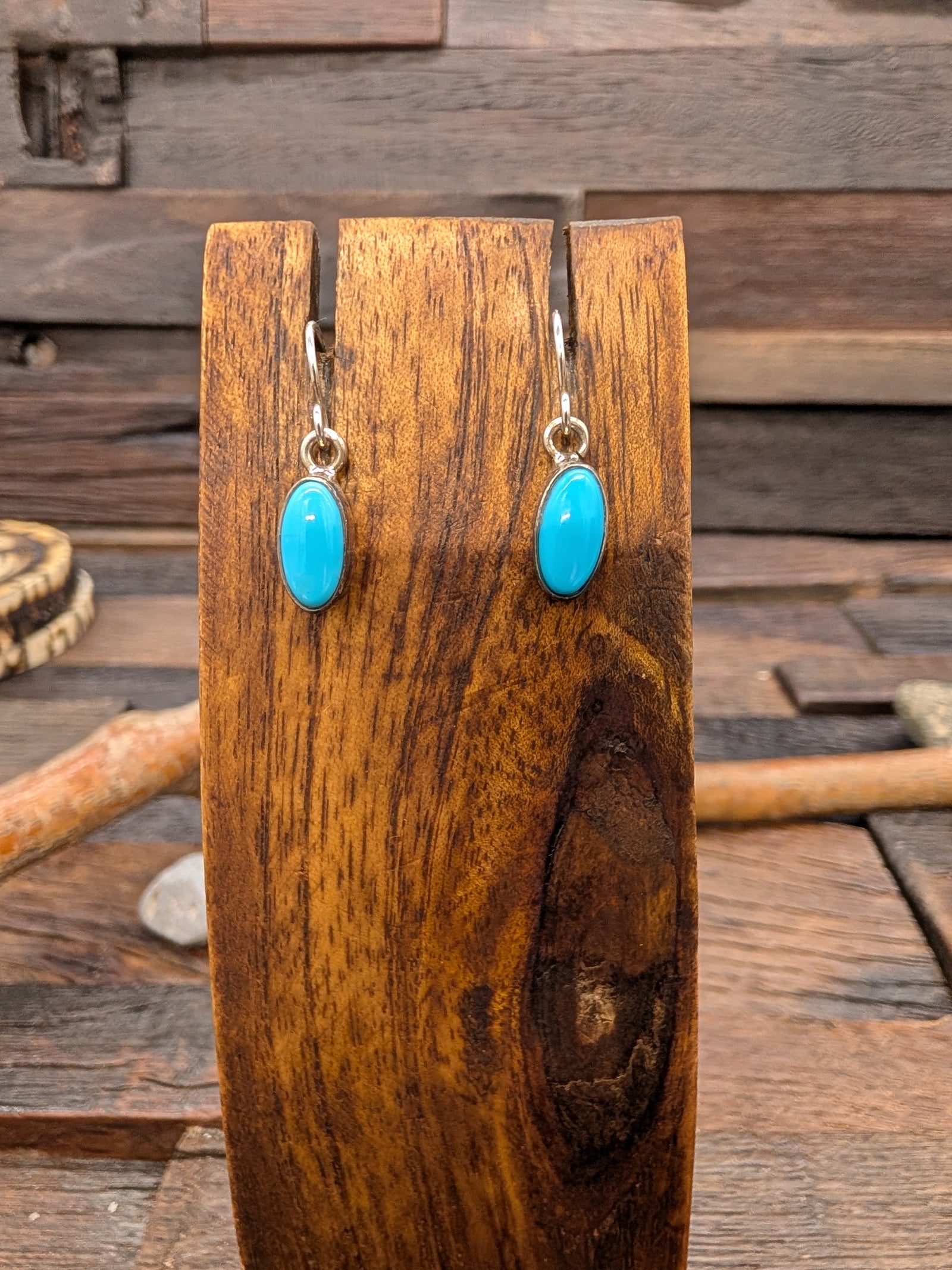 Sterling Silver Blue Turquoise Oval Earrings by Shirley Henry