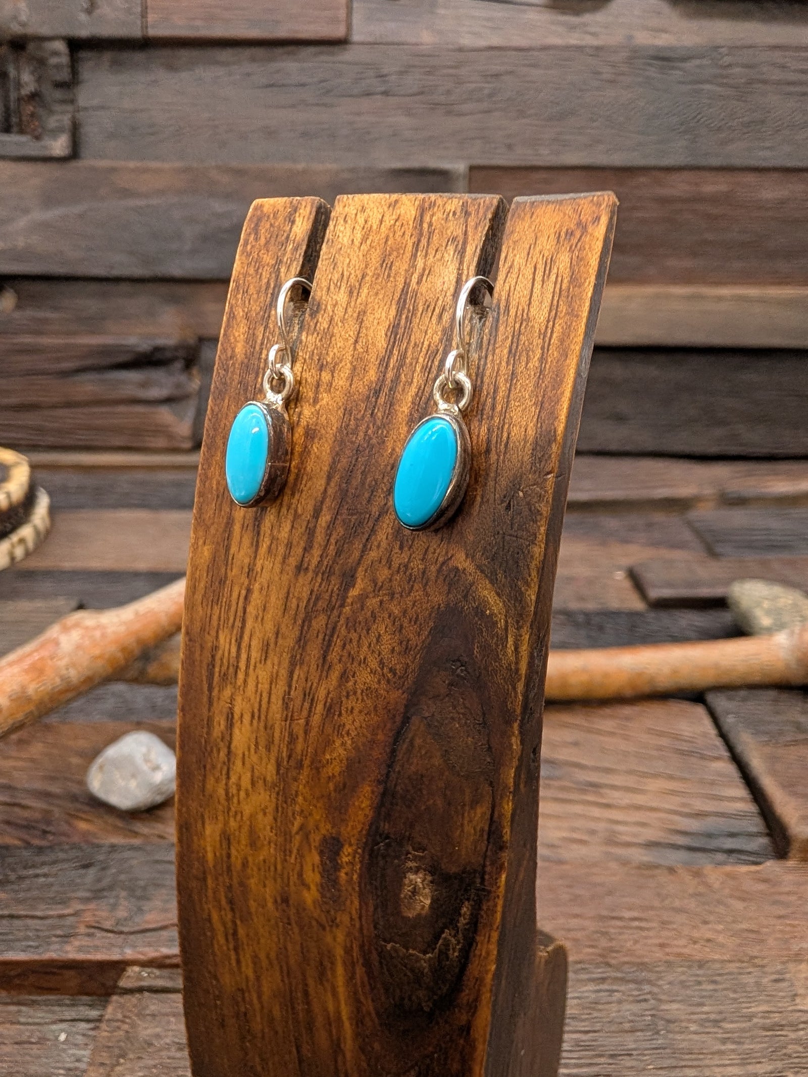 Sterling Silver Blue Turquoise Oval Earrings by Shirley Henry