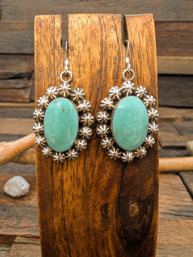Royston Turquoise Oval Starshot Sterling Silver Hook Dangle Earrings