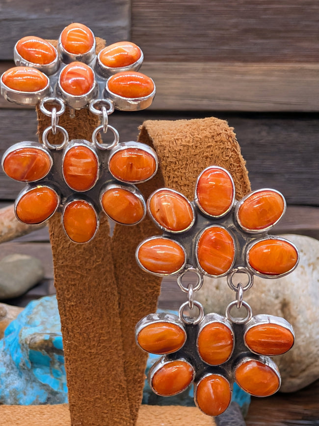 Orange Spiny Oyster Cluster Post Dangle Earrings by Annie Hoskie