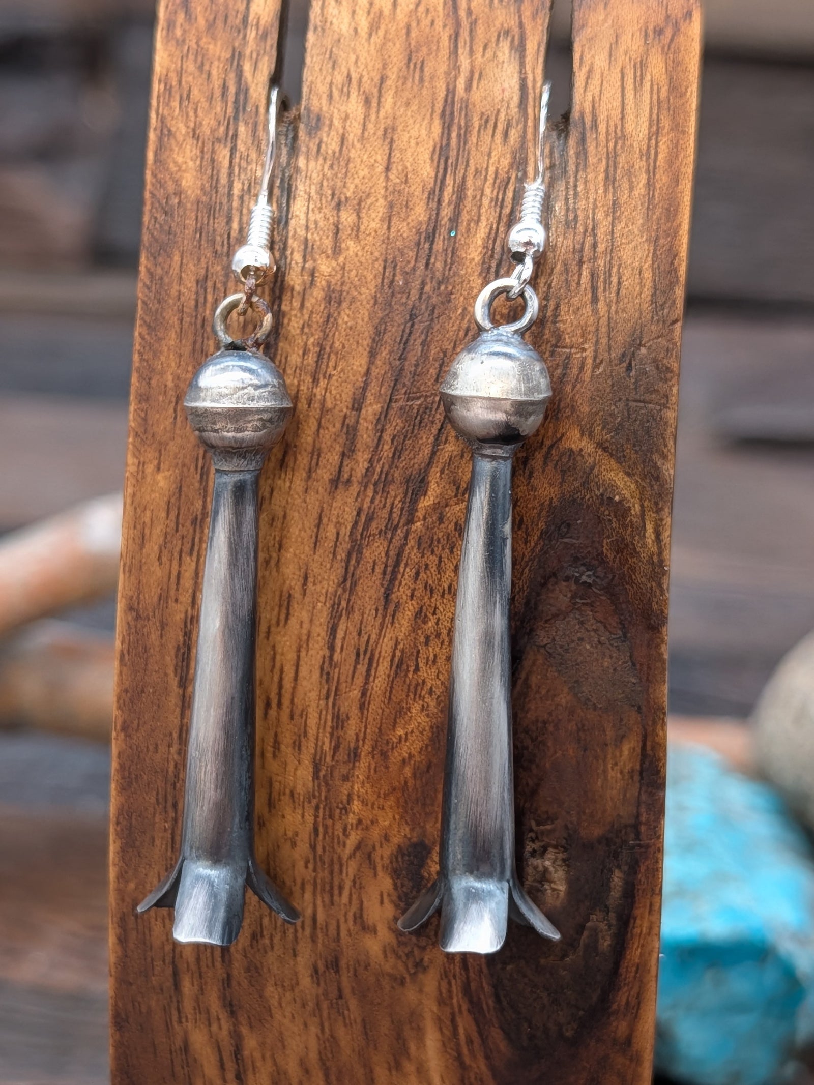 Sterling Silver Long Squash Blossom Hook Dangle Earrings by Laura Curley