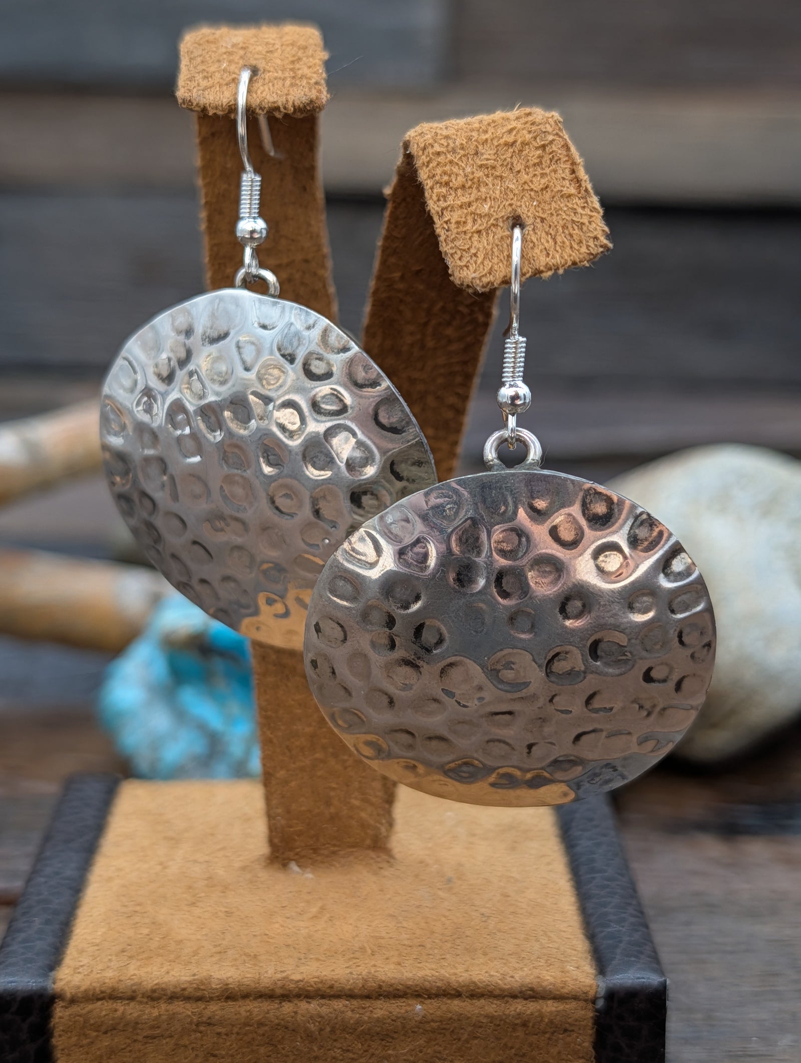 Stamped Sterling Silver Hammered Round Hook Dangle Earrings by Shamenika Nelson