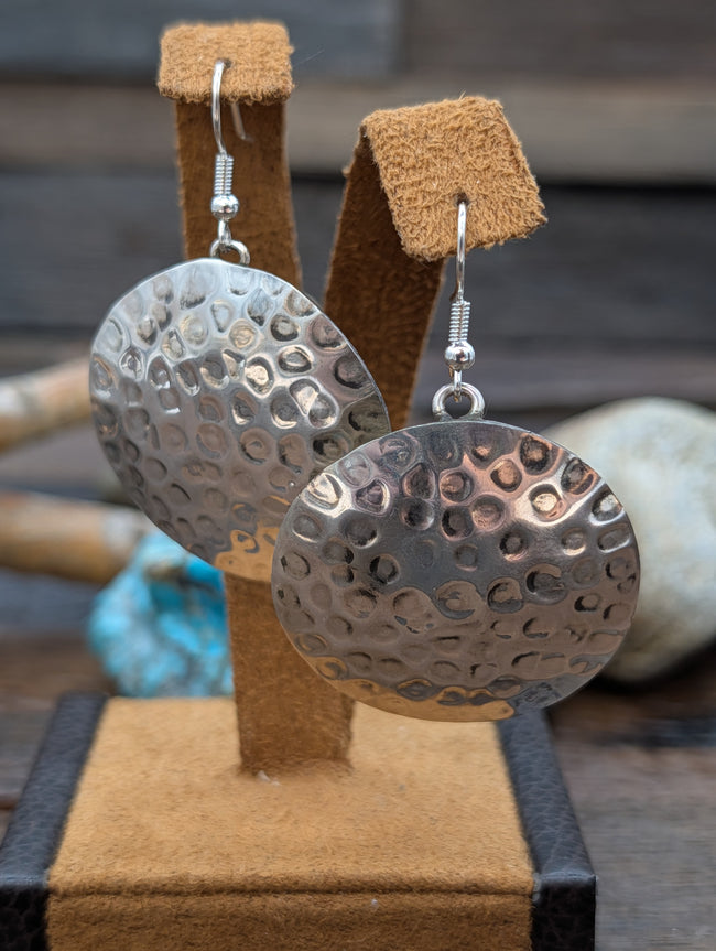 Stamped Sterling Silver Hammered Round Hook Dangle Earrings by Shamenika Nelson