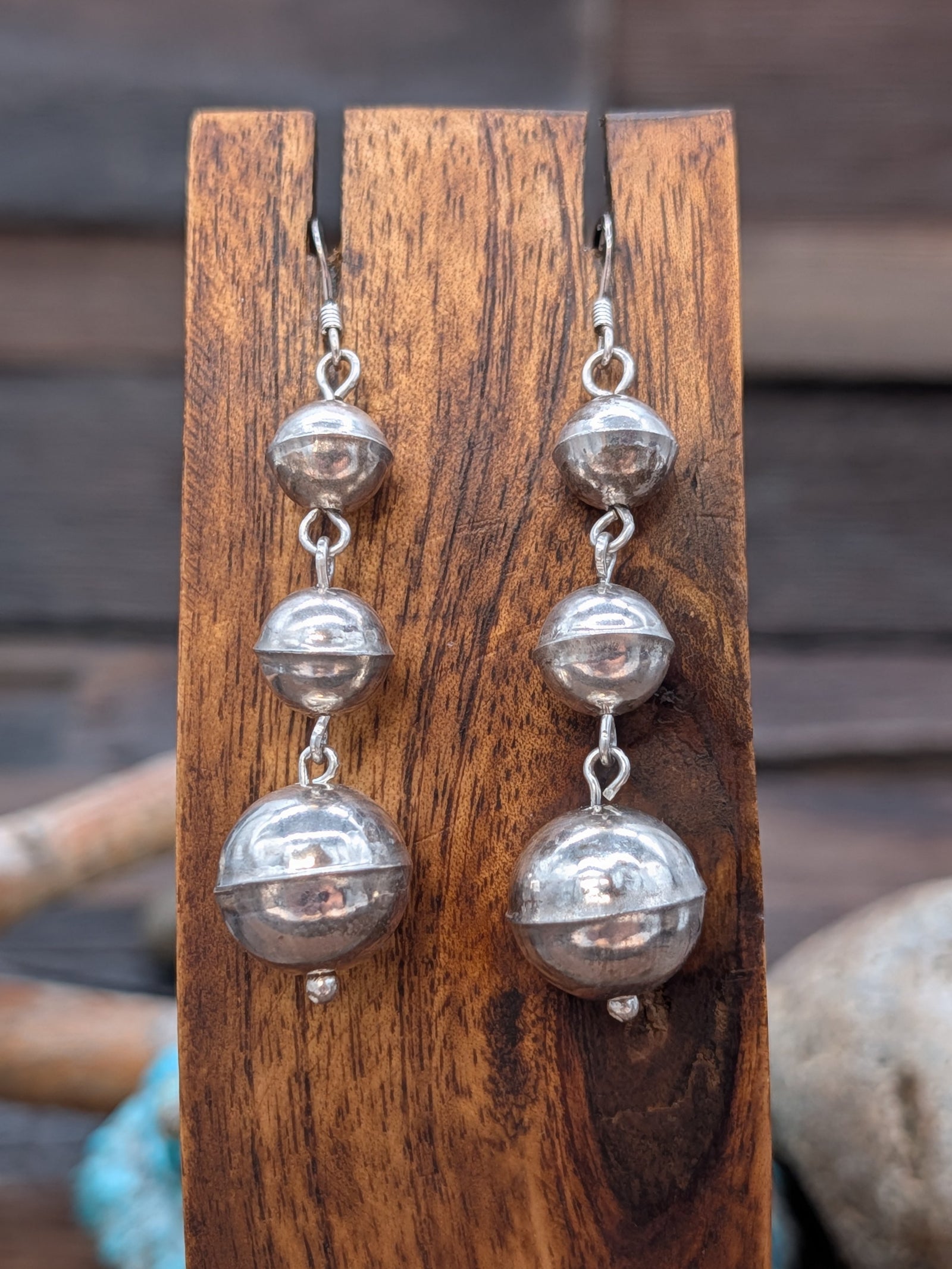 Three Bead Sterling Silver Hook Dangle Earrings