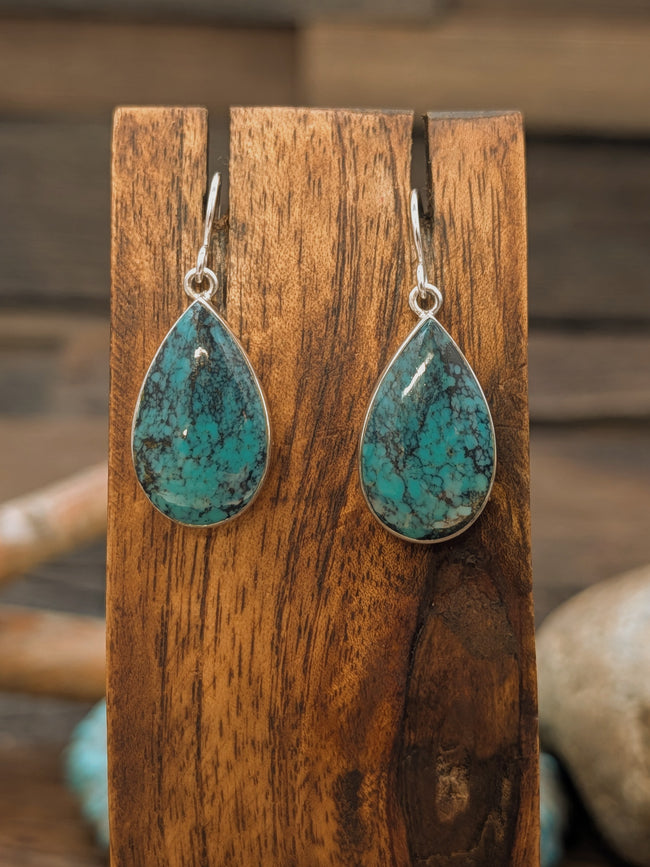 Verisite Turquoise Sterling Silver Teardrop Hook Dangle Earrings by Elsie Armstrong