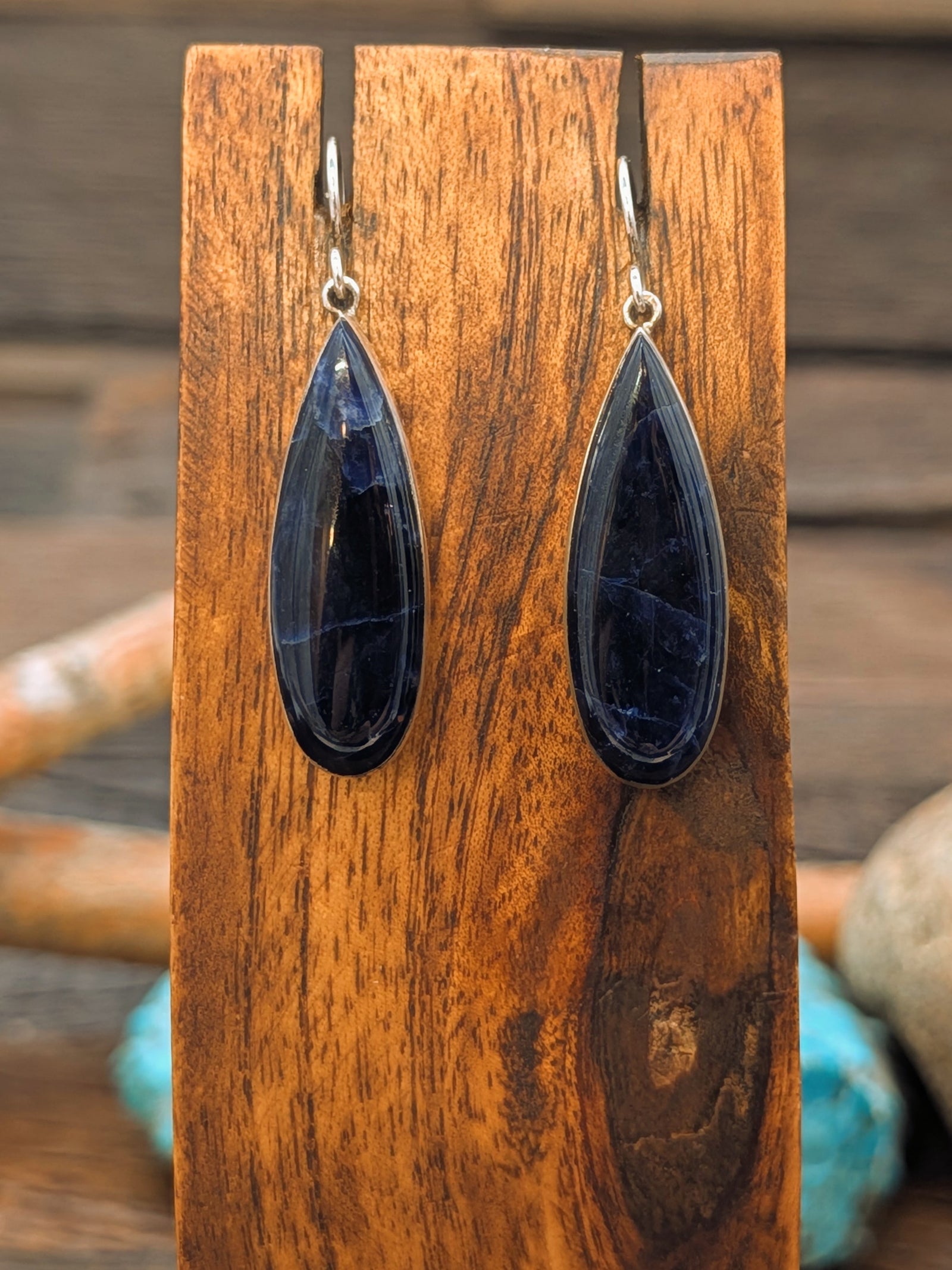 Sterling Silver Deep Blue Sodalite Teardrop Hook Dangle Earrings