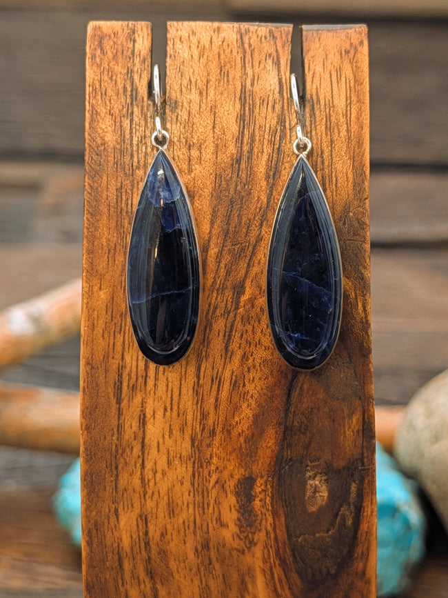 Sterling Silver Deep Blue Sodalite Teardrop Hook Dangle Earrings