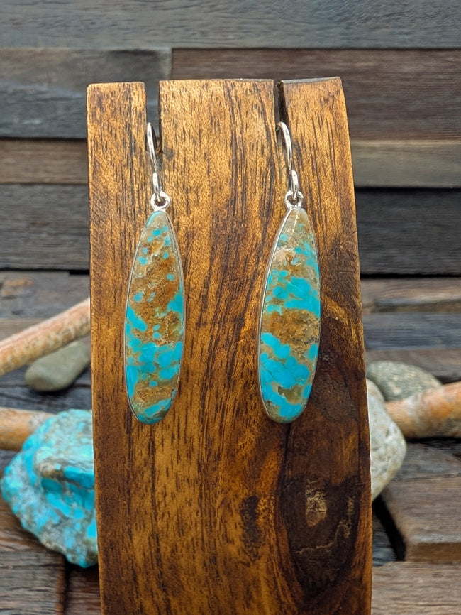 Vintage Kingman Turquoise Sterling Silver Hook Dangle Earrings by Cathy Webster