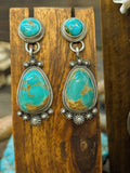 Blue Gem Squash Blossom Necklace 22in and Post Dangle Earring Set by Freddie Maloney
