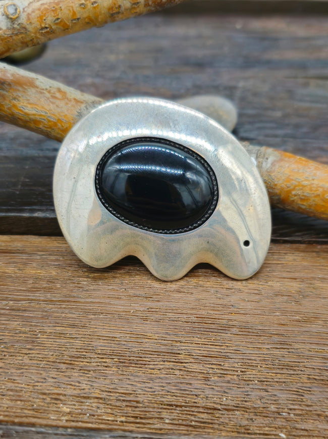Vintage/Estate Sterling Silver Black Onyx Bear Buckle