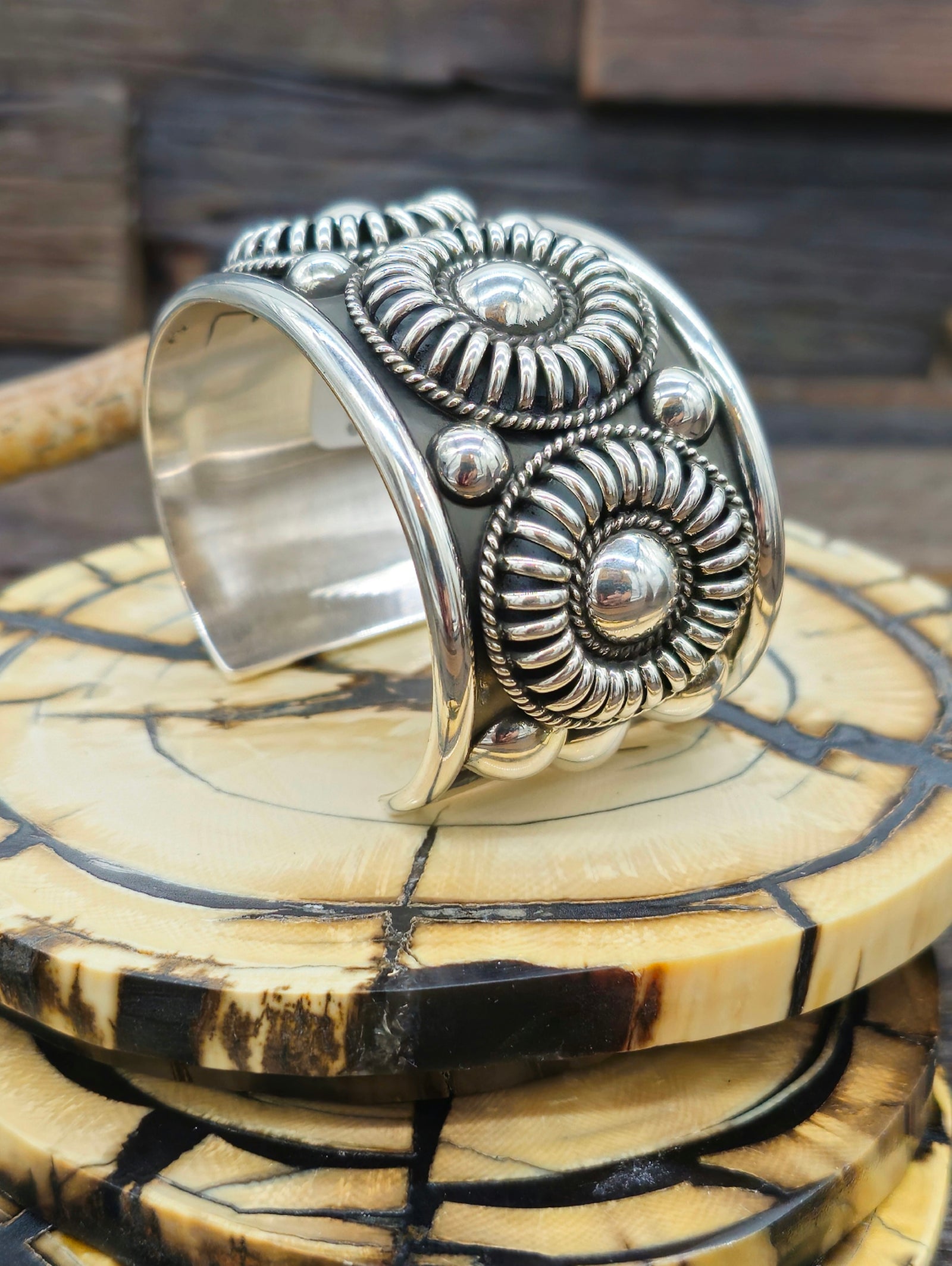 Thomas Charley Sterling Silver Cuff with Circular Design 6 1/2 in