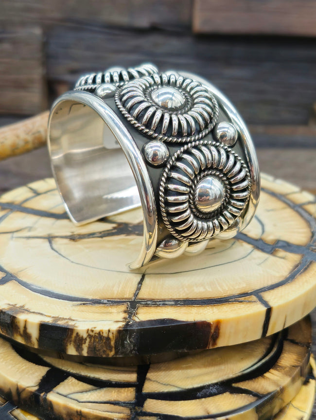 Thomas Charley Sterling Silver Cuff with Circular Design 6 1/2 in