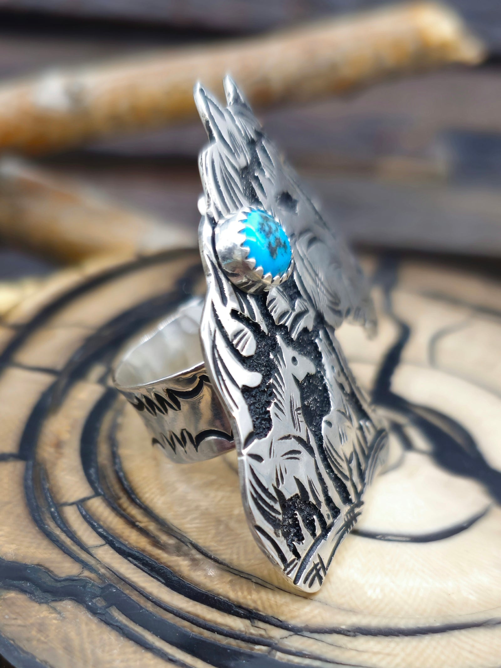 Sterling Silver and Turquoise Horse Head Ring by Richard Singer - Adjustable