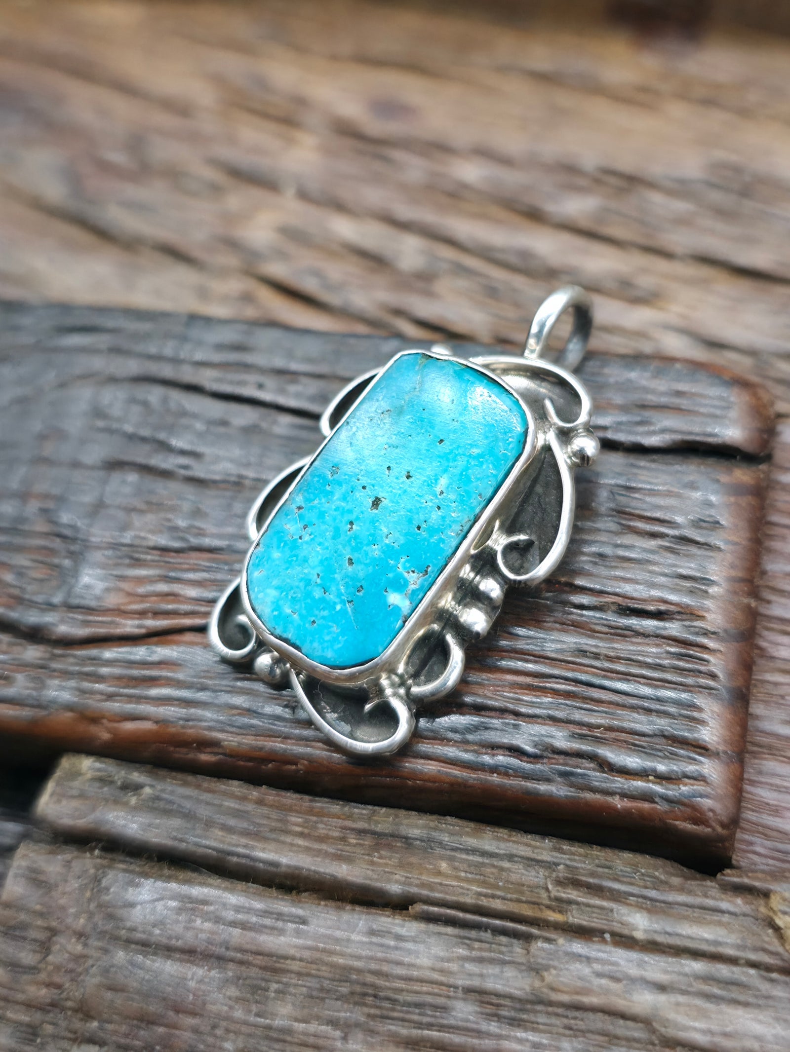 Sterling Silver Turquoise Pendant by Juan Guerro - 1 1/8 in. by 3/4 in.
