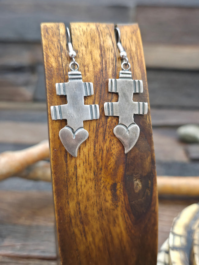 Dragonfly Symbol Sterling Silver Hook Dangle Earrings by L. Archuleta