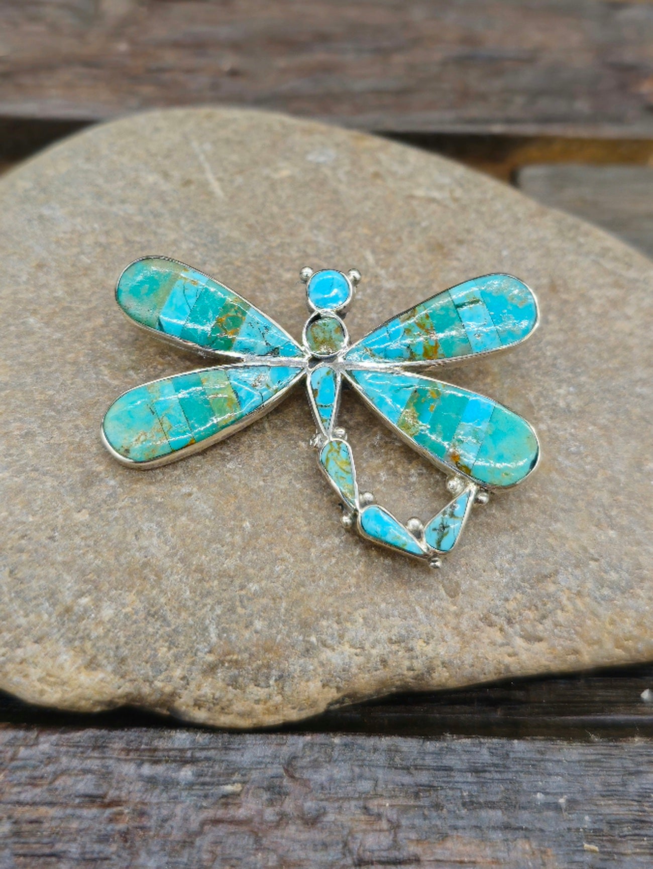 Turquoise Inlaid Dragonfly Pin/Pendant by Agnes Ahiyate