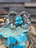 Cast and Stamped Sterling Silver Turquoise Cuff by Kevin Billah - 6 1/4 in.