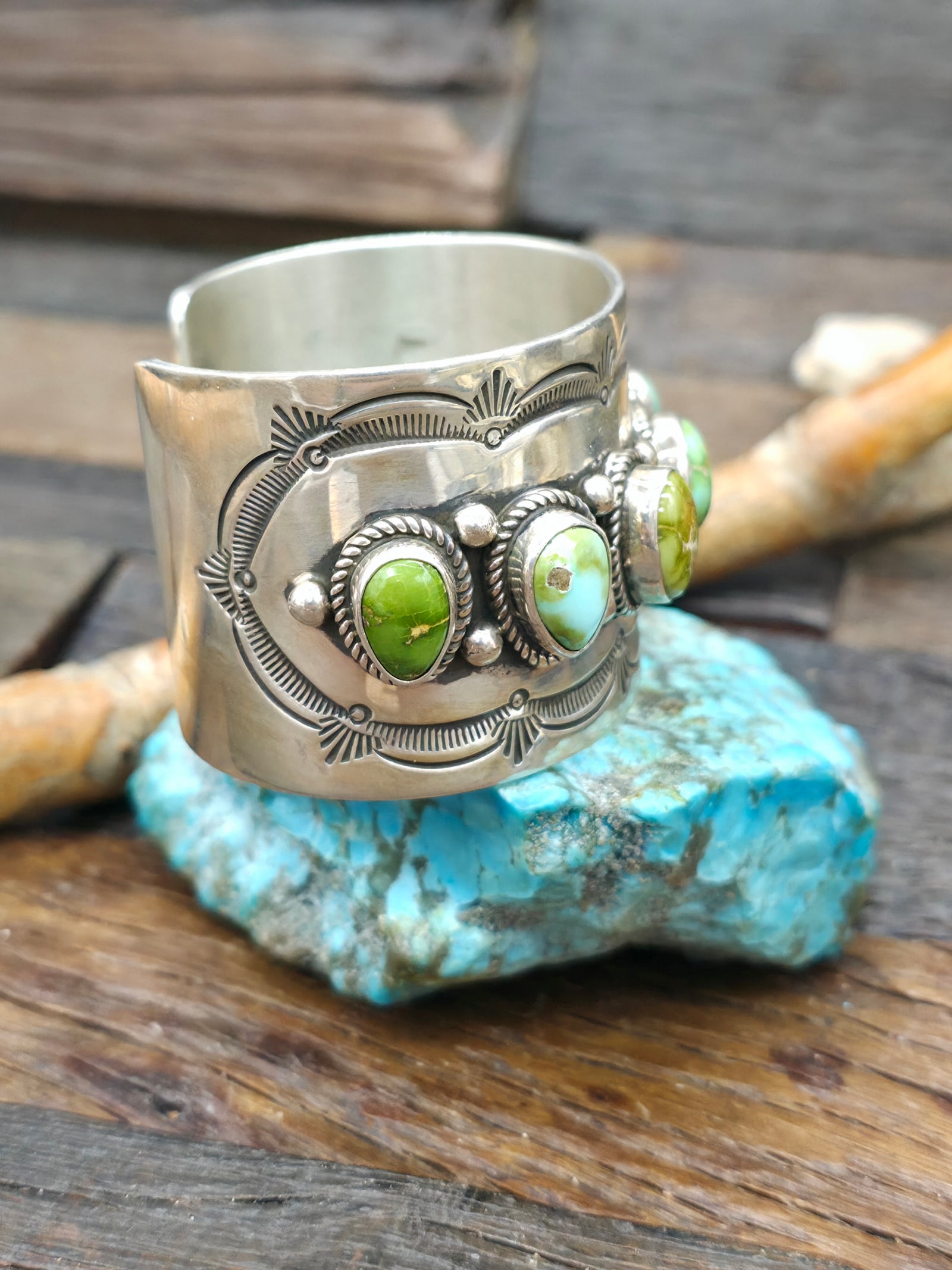 Seven Stone Sterling Silver Carico Lake Turquoise Cuff by J. Nelson - 6 1/4 in. with Gap