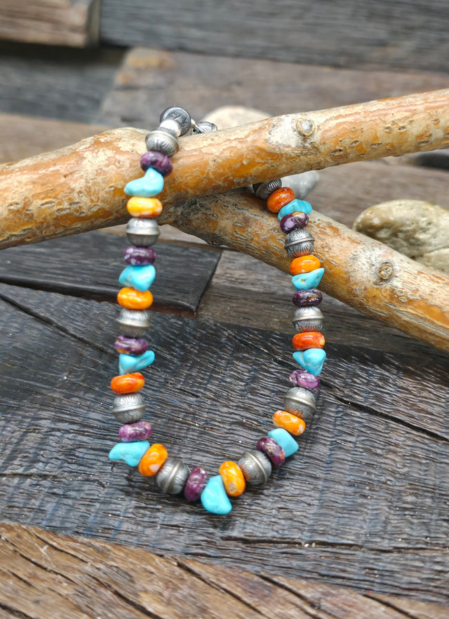 Sterling Silver, Turquoise, and Spiny Bead Bracelet with Magnetic Clasp - 7 in.