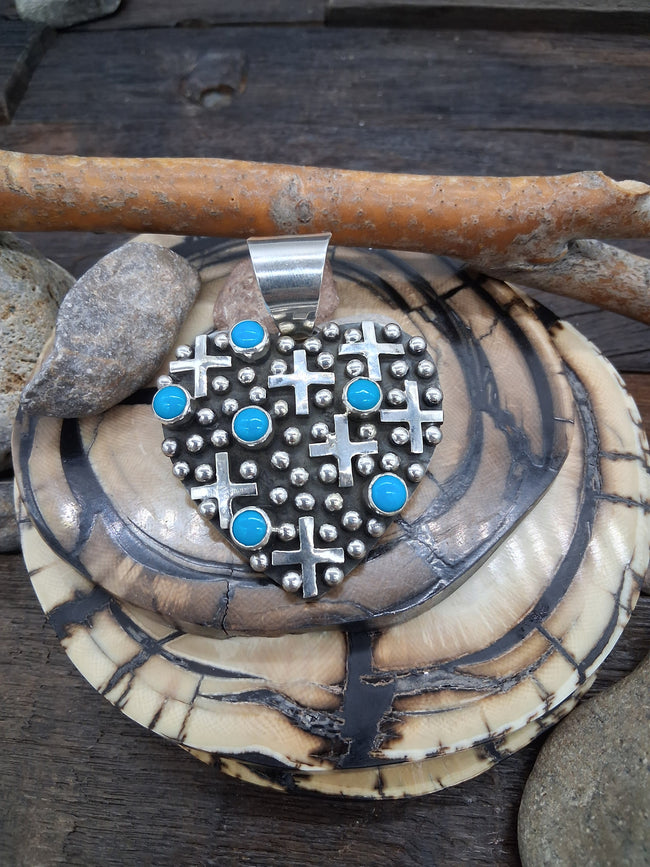 Heart Pendant Raindrop and Turquoise by Geneva Apachito