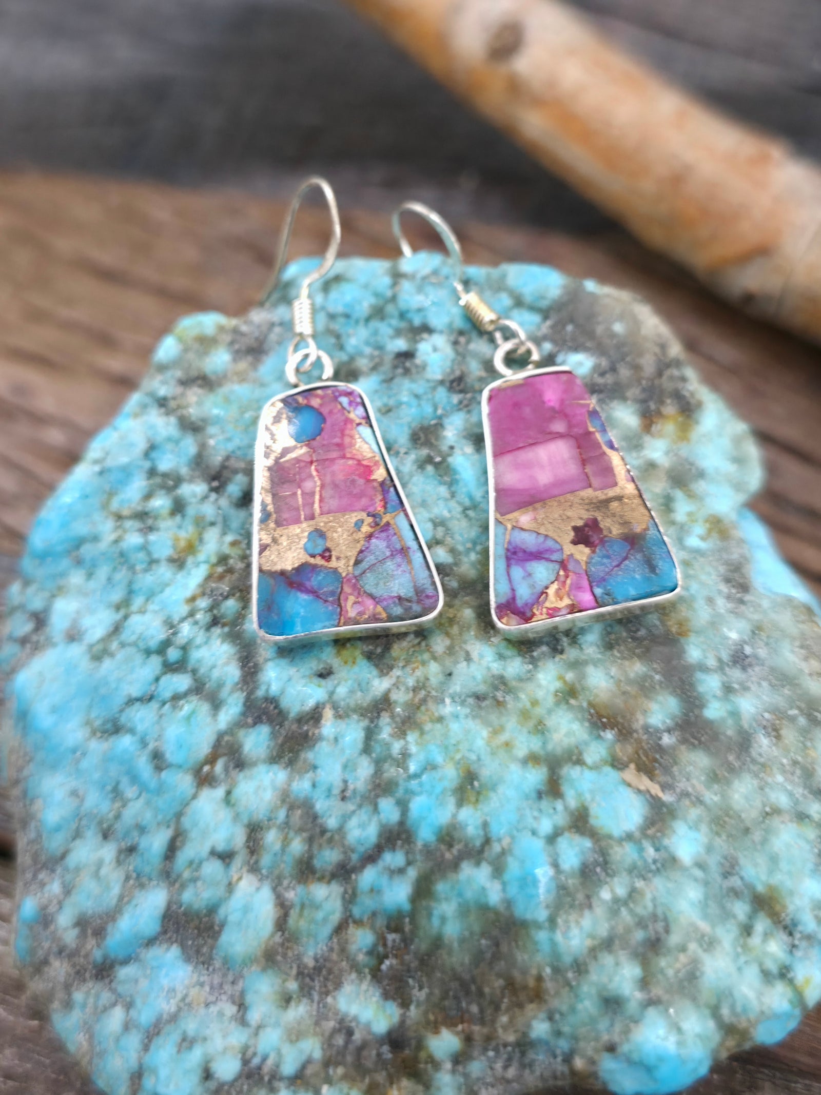 Mini Composite Mojave Slab Earrings with Sterling Silver by Veronica Tortalita - 1 1/4 in. by 1/2 in.