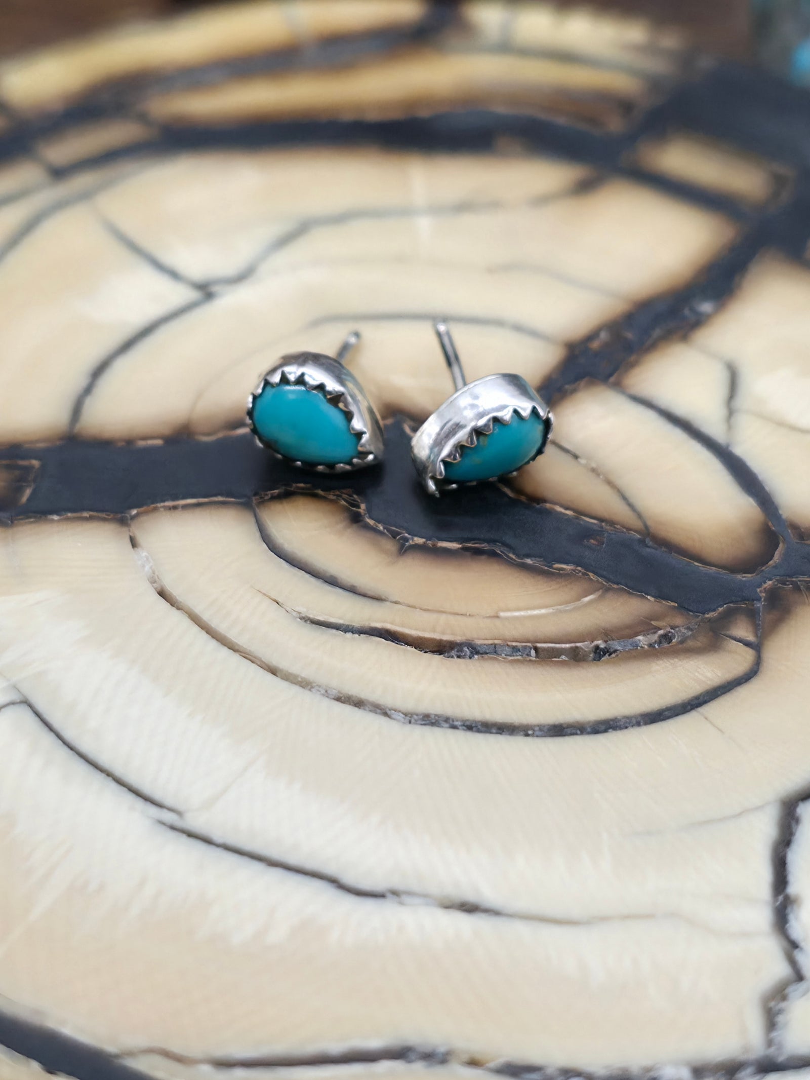 Sterling Silver Turquoise Teardrop Post Earrings by Frieda Yazzie
