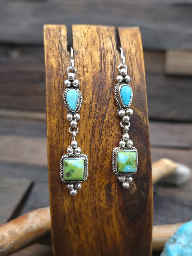 Sonoran Gold and Blue Gem Turquoise Sterling Silver Earrings by Rosella Paxton