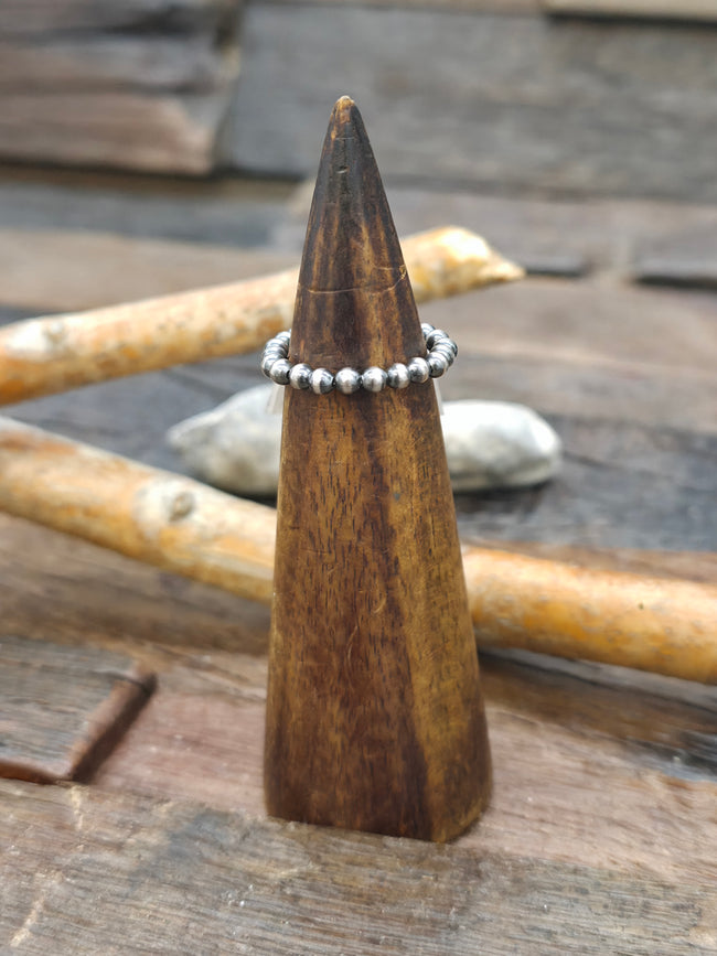 Oxidized Sterling Silver Bead Stretch Ring - Size 8 -10 - Non Native Made