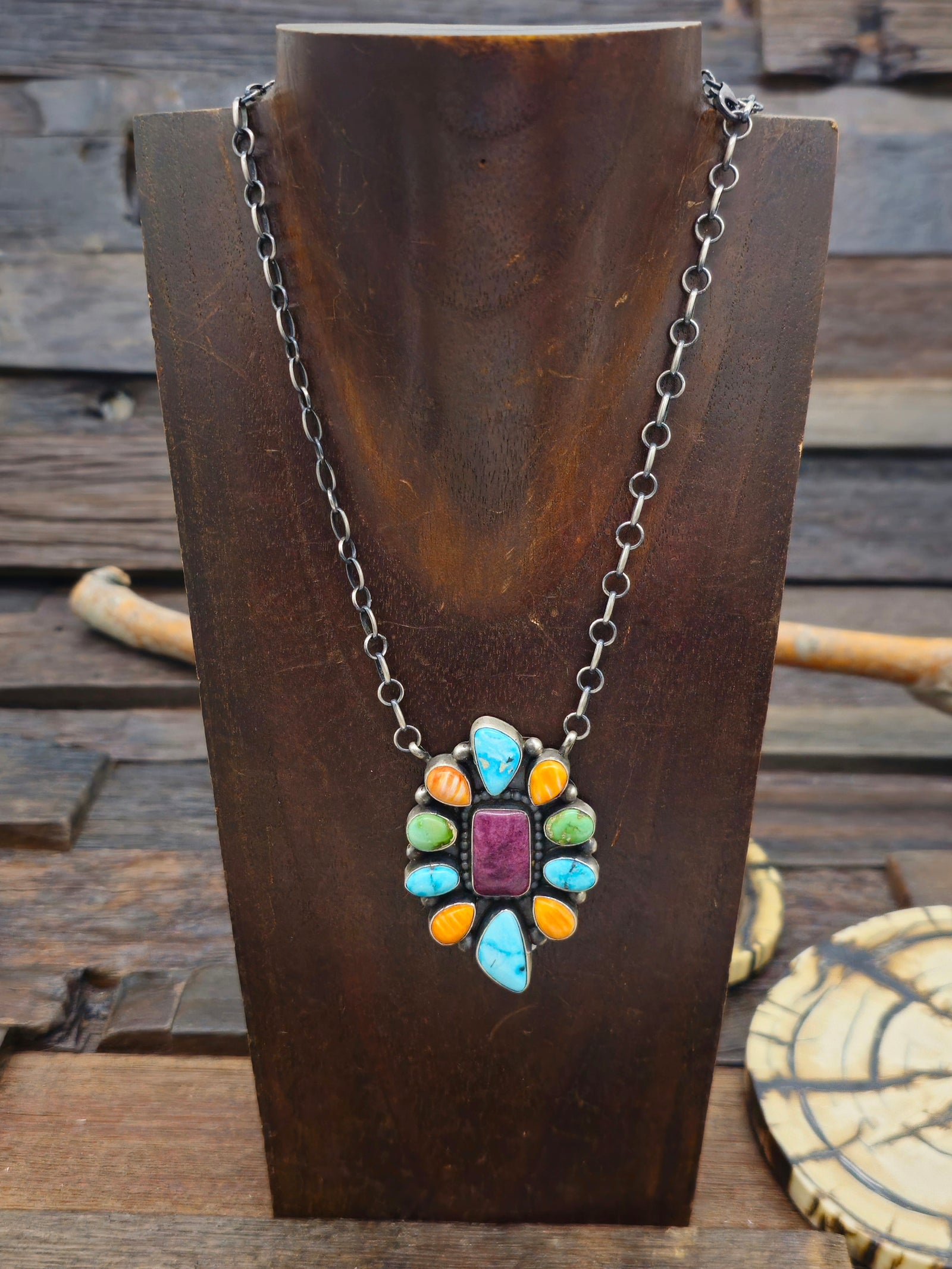 Turquoise and Spiny Cluster Necklace - 19 in.