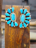 Sterling Silver and Turquoise Three Cluster Necklace and Earring Set - 19 in