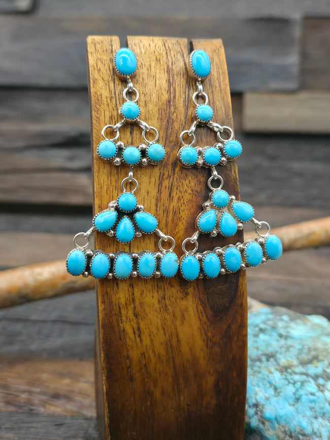 Sterling Silver Turquoise Chandelier Earrings by N.W. - 2 1/2 in. by 1 1/4 in.