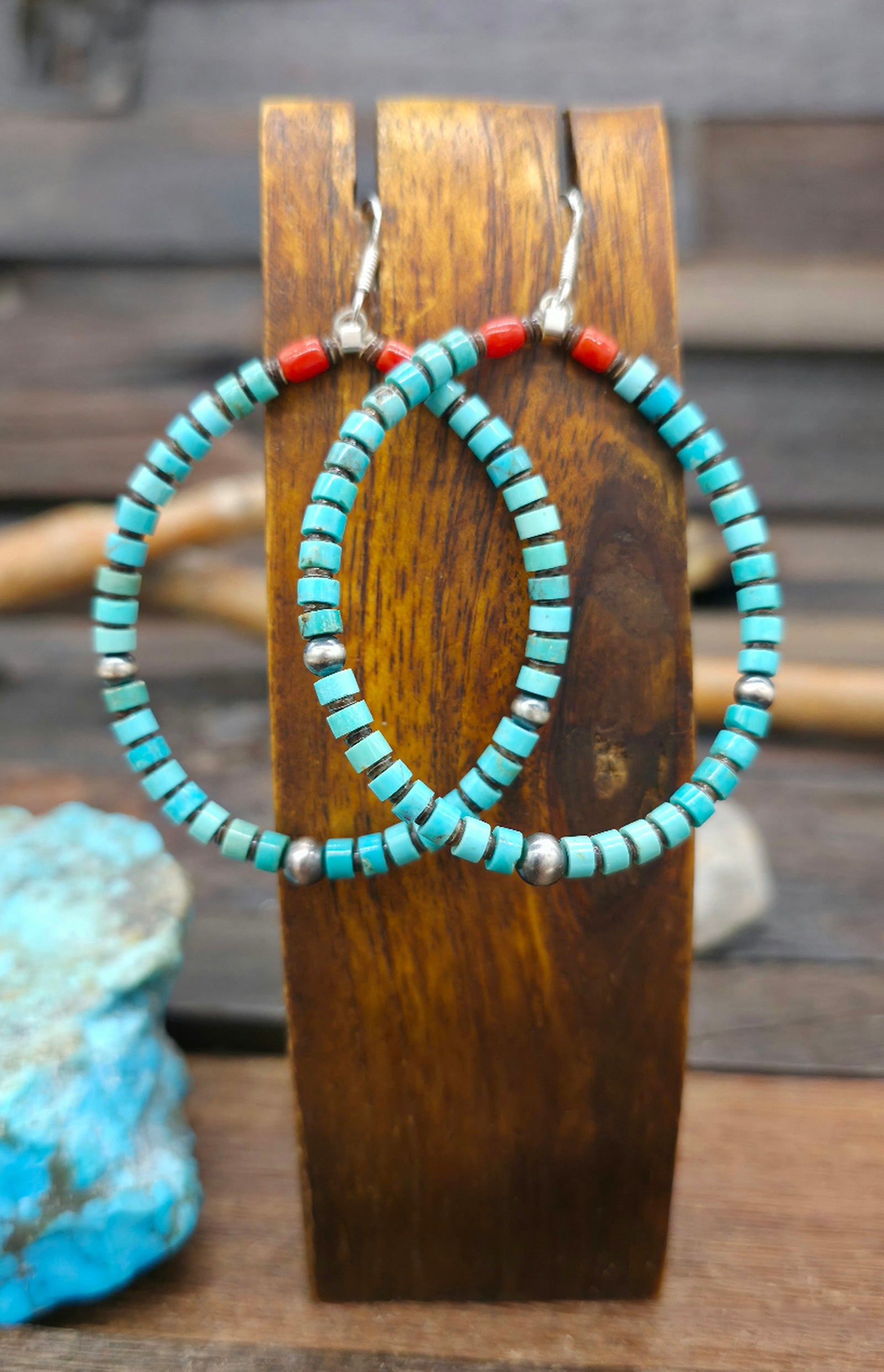 Blue Turquoise and Sterling Silver Bead Earrings by Irene Lovato