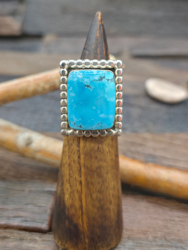 Sterling Silver Turquoise Rectangle Ring by Gregg Yazzie - Size 9