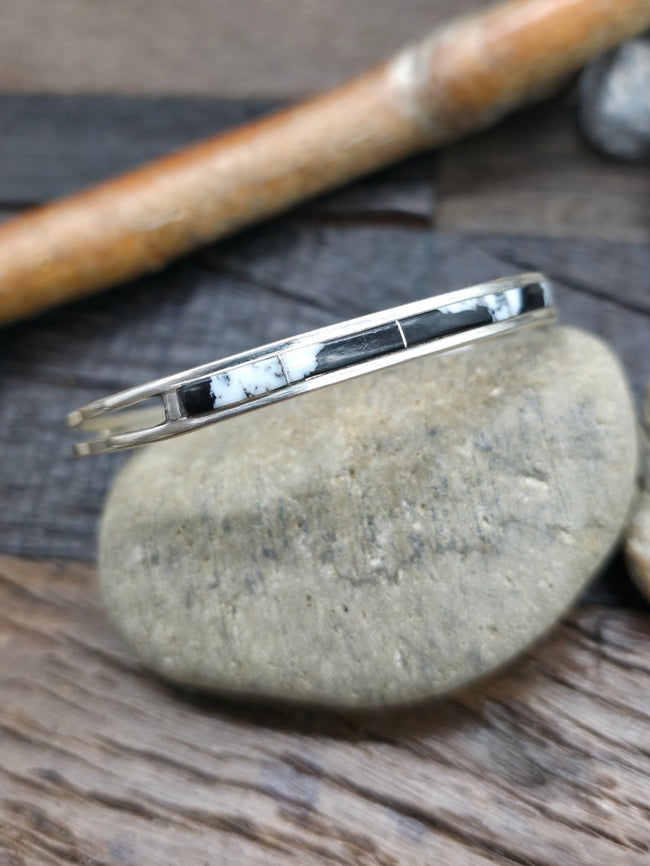 Sterling Silver White Buffalo Inlay Cuff Bracelet by Jamie Johnson - 6 1/4 in. with Gap