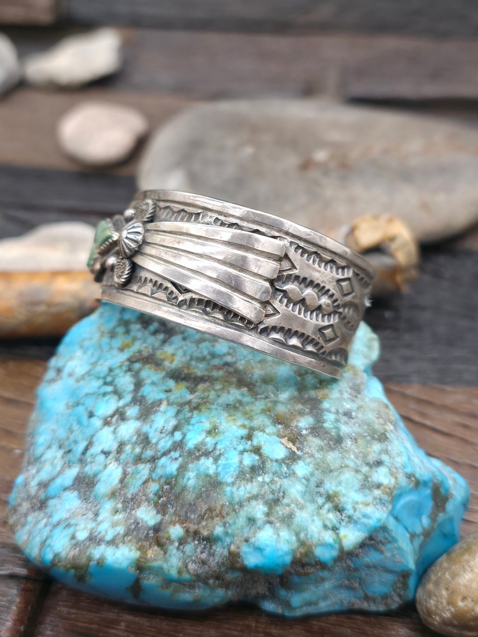 Three Stone Sonoran Turquoise Sterling Silver Cuff by Richard Jim - 6 1/2 in. with Gap