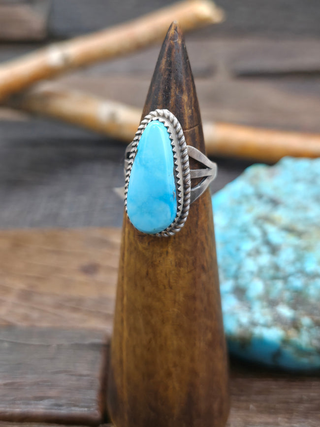 Sterling Silver Candelaria Turquoise Ring by L. Ganado - Size 7 1/2