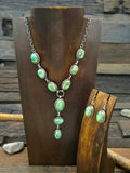 Green Turquoise Sterling Silver Lariat Necklace and Earring Set -  20in.