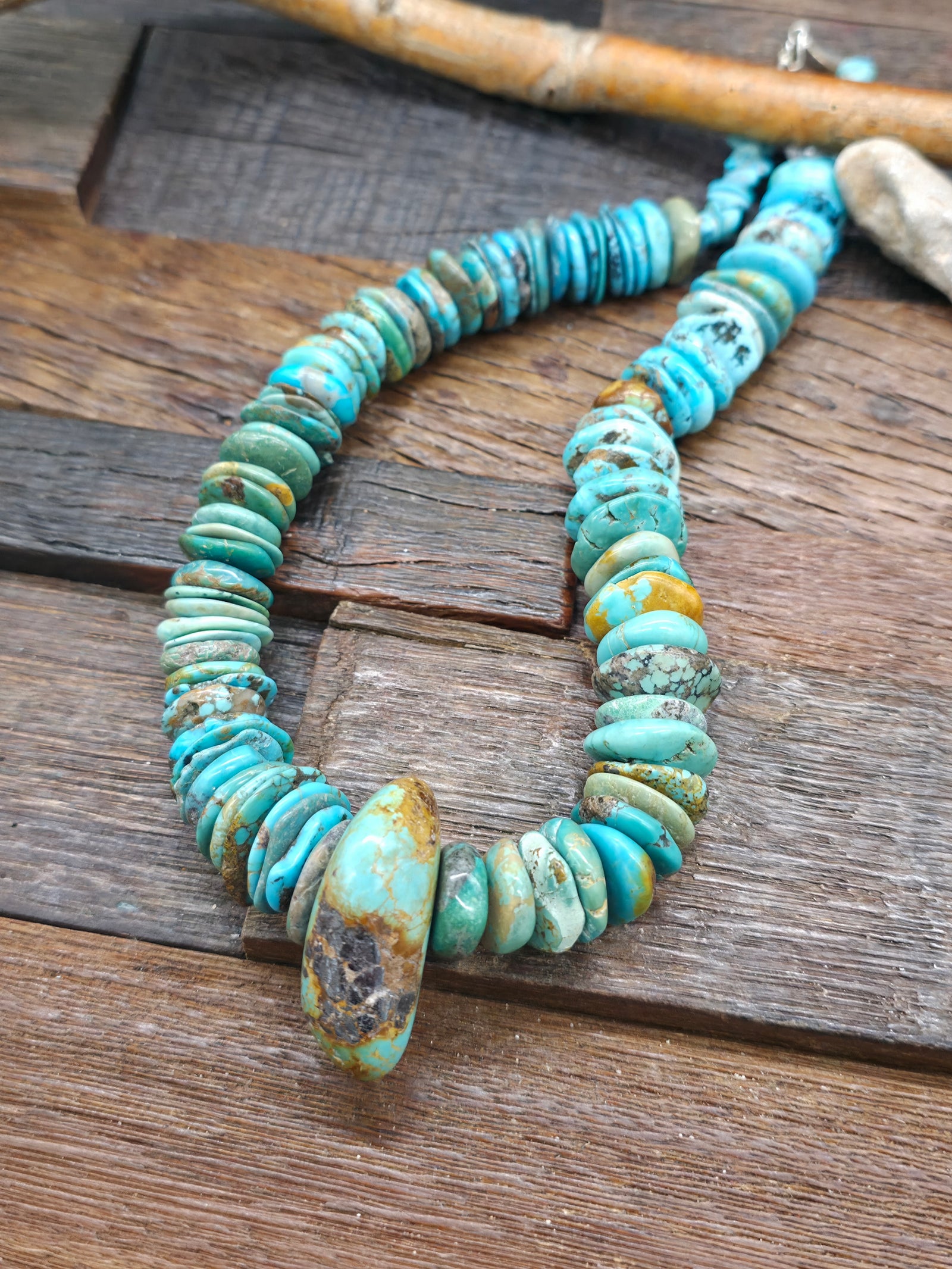 Mixed Turquoise Disc and Nugget Necklace - 20 in.