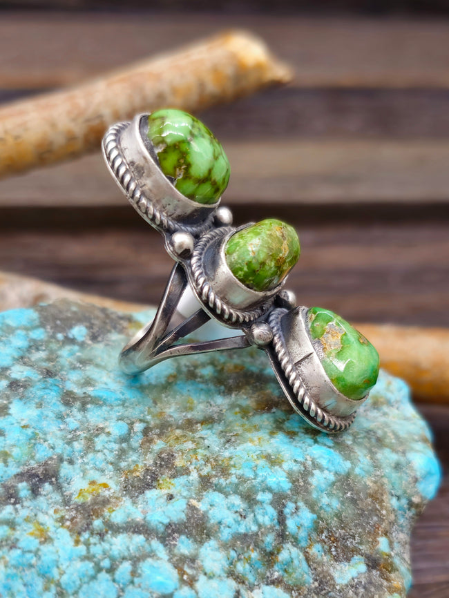 Three-Stone Sonoran Turquoise Ring by L. Ganado - SIze 7 1/2