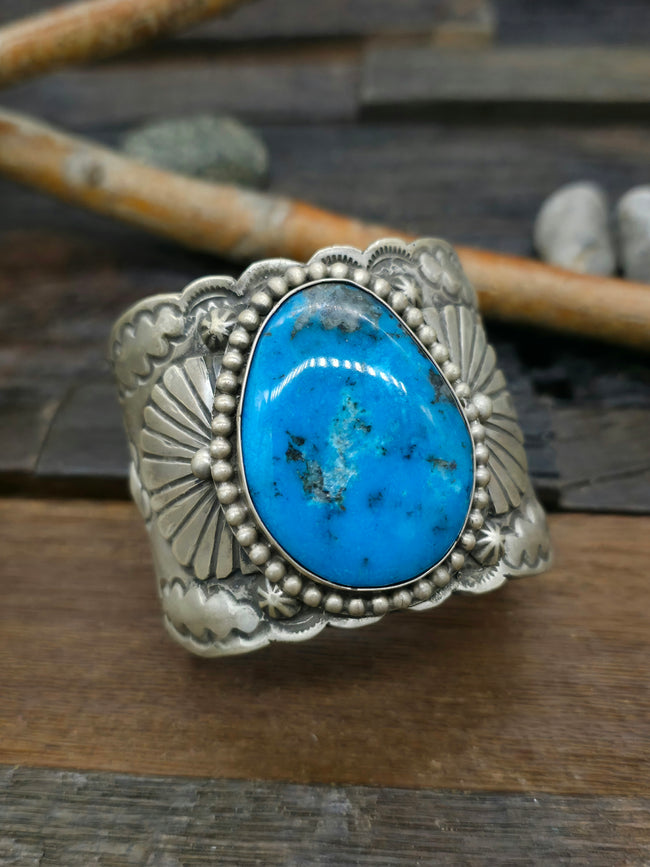 Turquoise Sterling Silver Cuff by Richard Jim - 6 1/4 in.