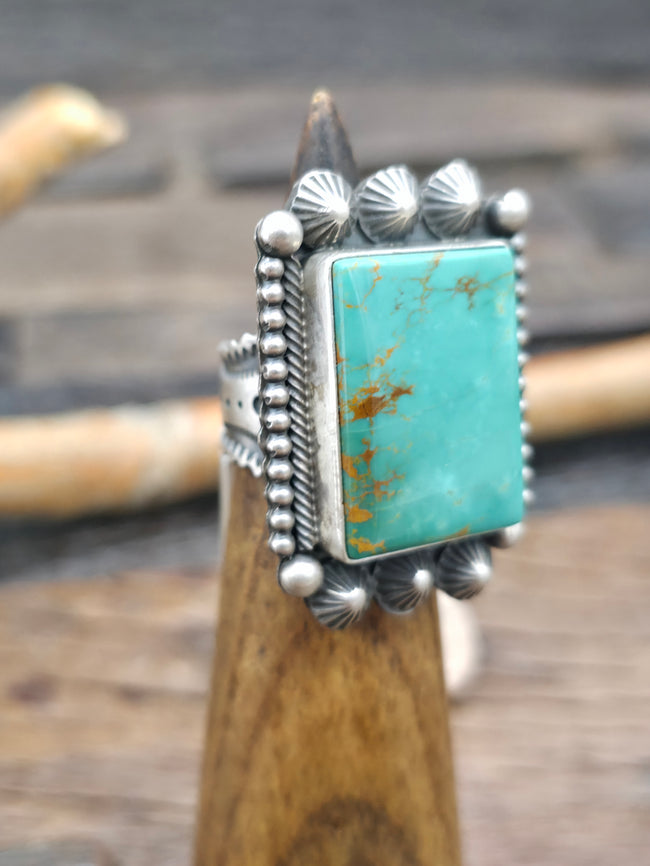 Rectangular Sterling Silver Turquoise Ring by Michael Calladitto - Size 7