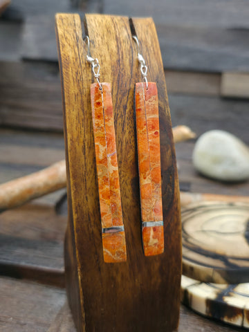 Sterling Silver Kingman Turquoise Cobblestone Inlay Earrings by "D" - 2 in. by 1/2 in.