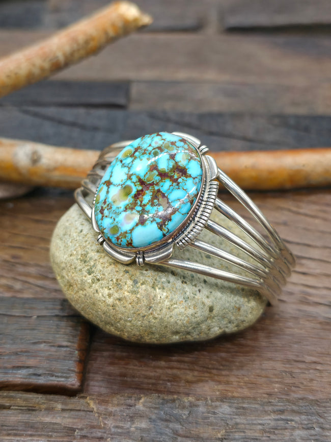 Sterling Silver & Kingman Turquoise Cuff by Larry Moses Yazzie - 7 in. with Gap
