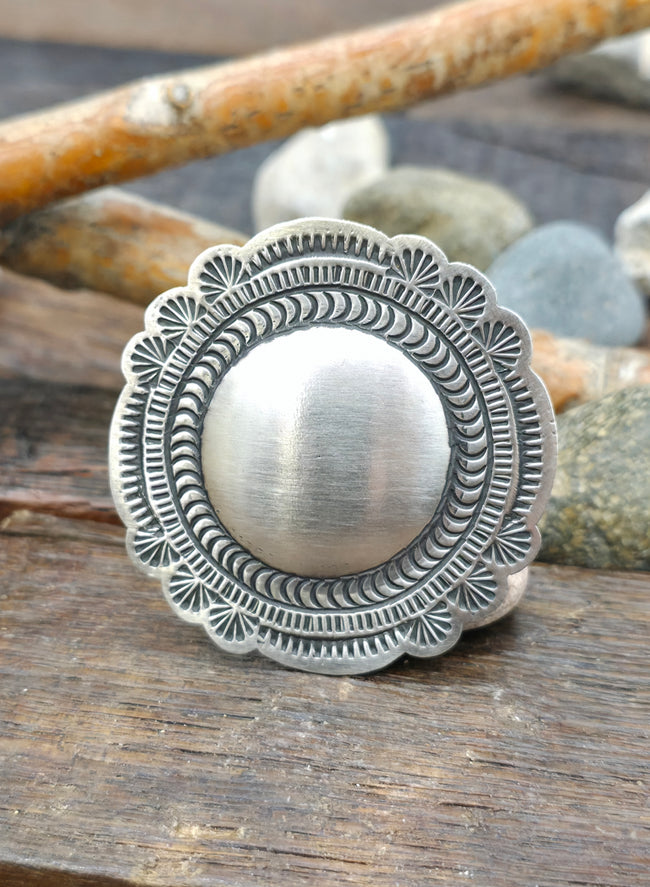 Adjustable Round Smooth Center Sterling Silver Ring by Leander Tahe
