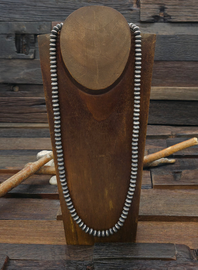 Oxidized Sterling Silver Fluted Bead Necklace - 26 in. 8mm Bead